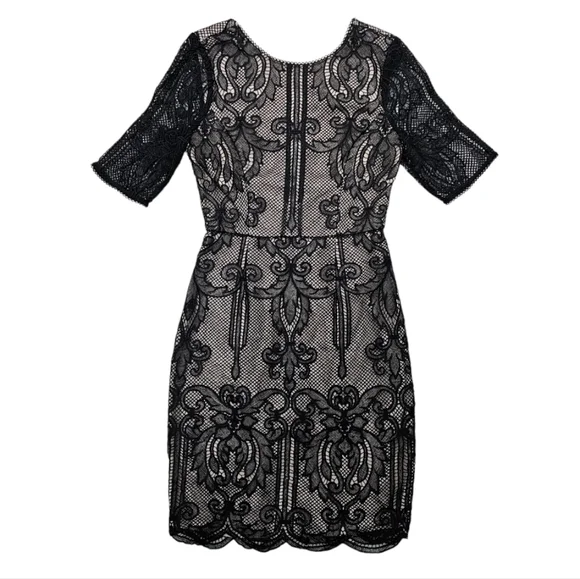 🌞REISS Zola Lace Dress  Black Scalloped Hem V-Back Party Cocktail US 4 - Picture 8 of 16